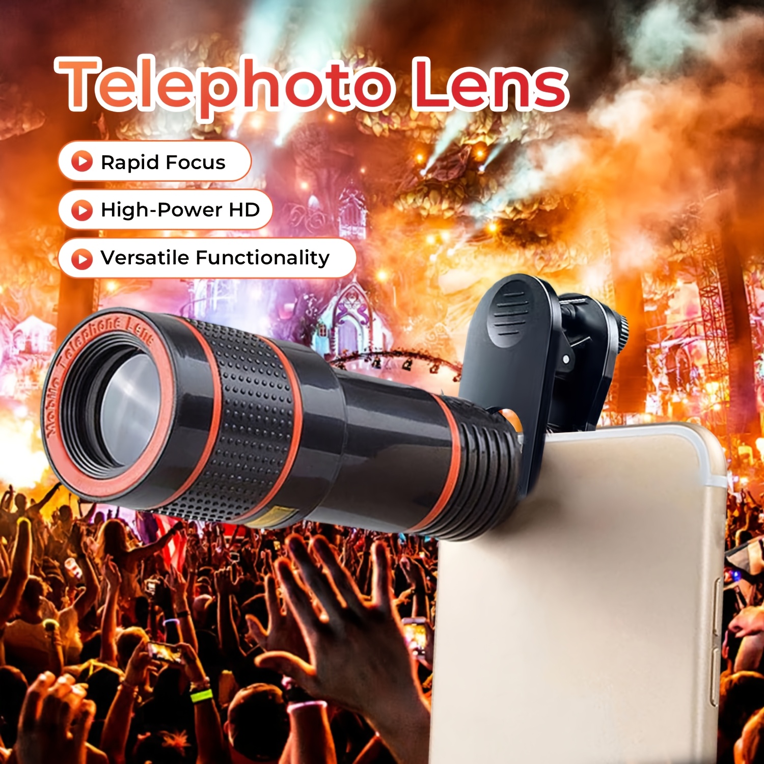 TEMU Telephoto Phone Camera Lens Clip-on With 12x High Definition Macro Lens For Smartphones For Mobile Photography And Zoom, Compatible With Most
