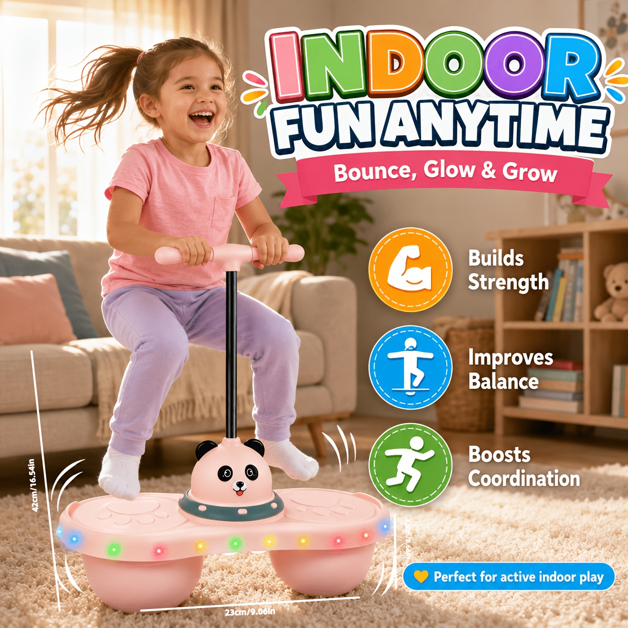TEMU New Led Light Up Bounce Hopper Toy With Handle, Cute Animal Balance Bouncer For Boys Girls, Indoor Play, , Balance Training, Birthday Christmas