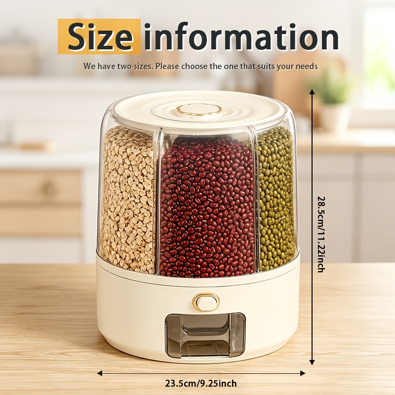 TEMU Rotating Rice Dispenser, 360° 6-grid Airtight Cereal Storage Container With Built-in Insect-proof Box, Dispensing Food-grade Moisture-proof Rice