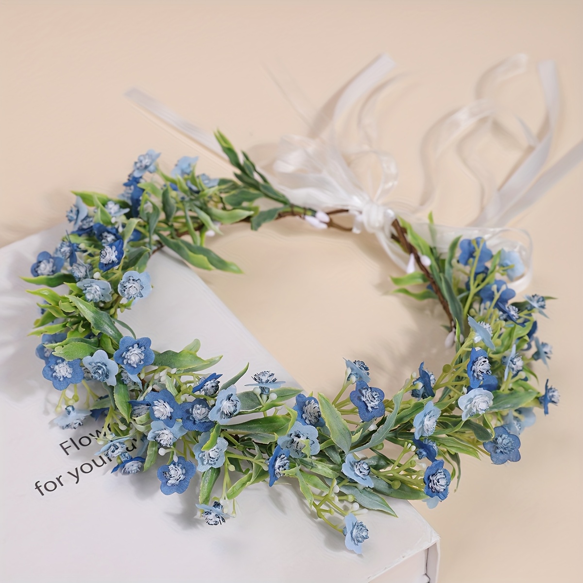 Image of 1 Bohemian-style Artificial Small Flower And Grass Hair Accessory, European And -style Bridal Wreath Headpiece, Dress And Veil, For Romantic Photo Shoots And Styling