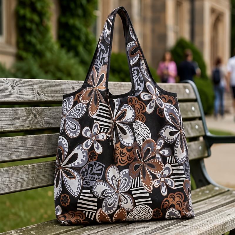 TEMU 1 Foldable Large Grocery Bag, Portable Supermarket Shopping Bag, Grocery Tote, Commuting Tote, Outdoor Travel Snack Bag, With Handles, Suitable