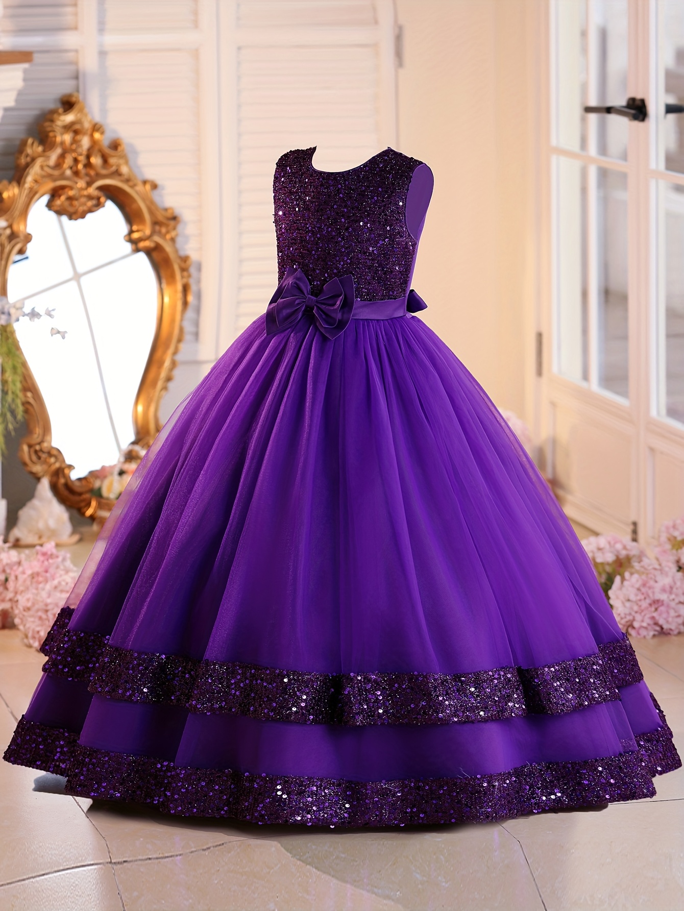 strapless open back dress Purple Sequin Embellished Princess Gown For Girls – Lagorii Kids