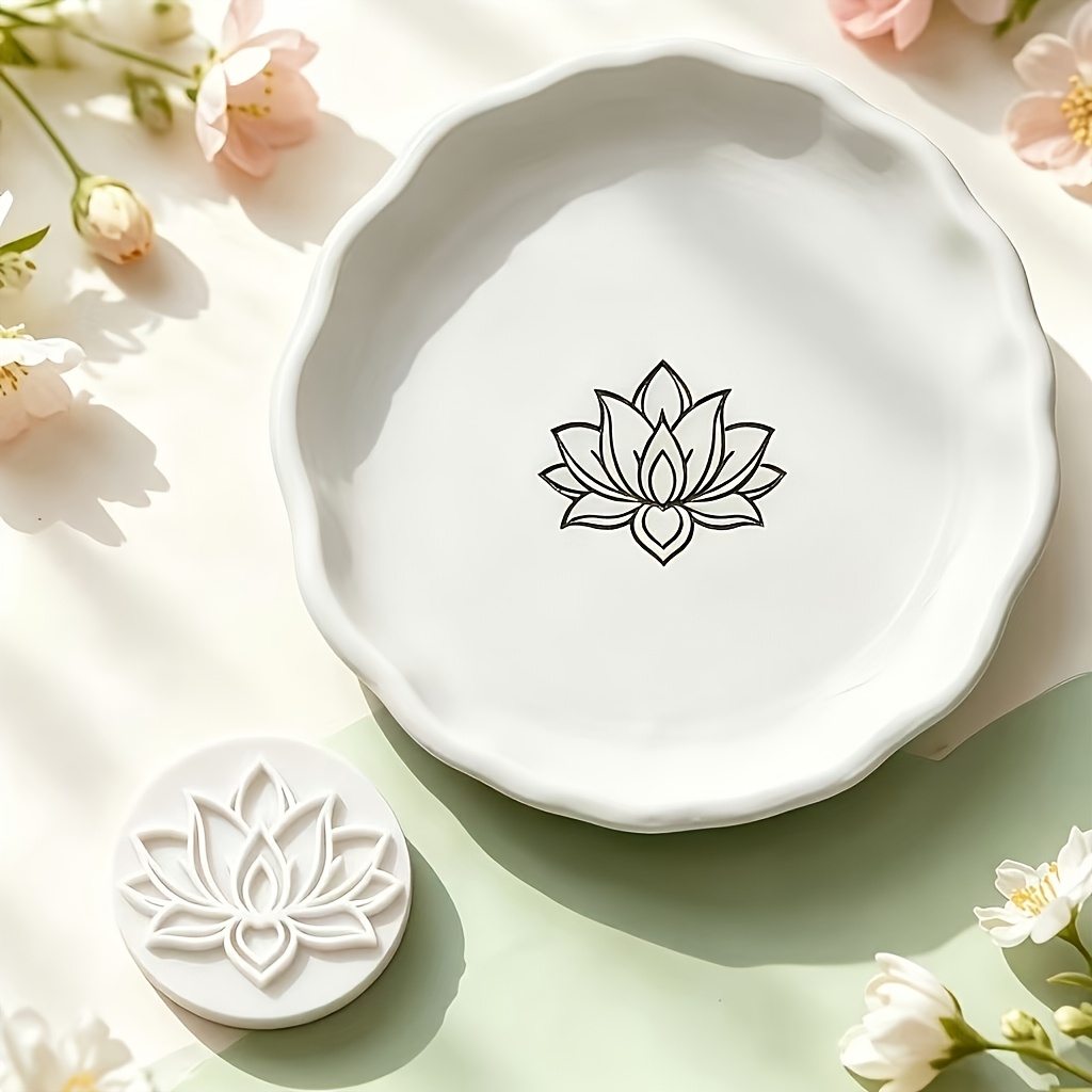 TEMU 1pc For Lotus Texture Embossing Stamp Tool With Lotus Flower Patterns - Plastic Suitable For Polymer Clay, Pottery, Jewelry Making, Coasters &