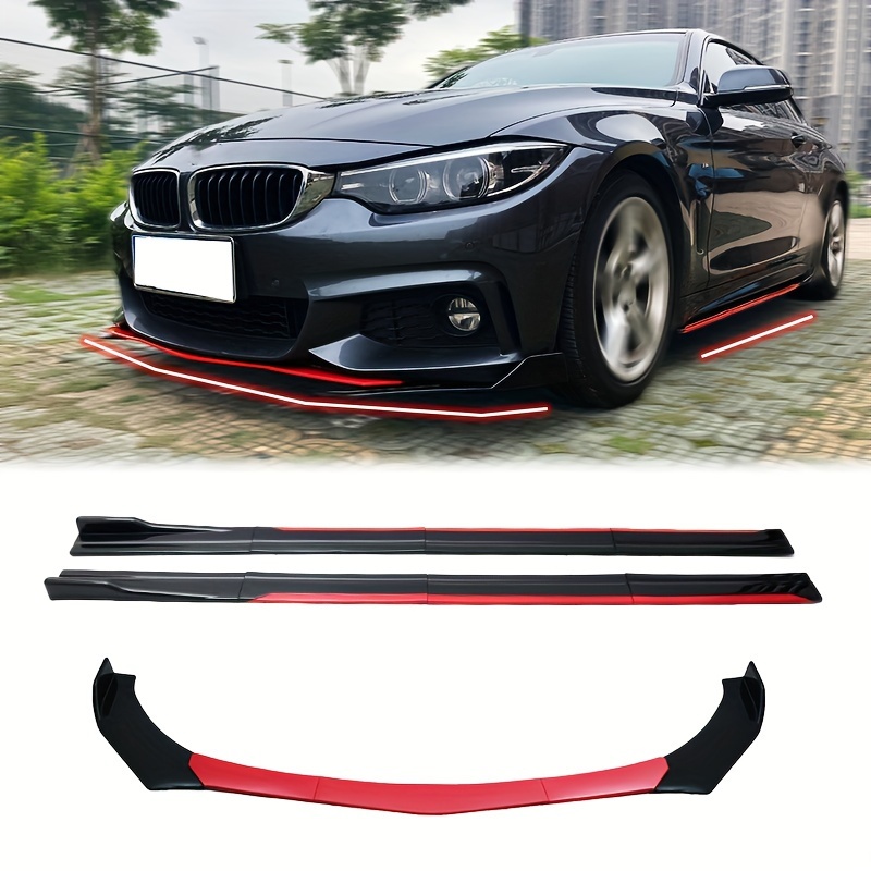 car front lip side skirt extension kit black with red accents durable abs   install scratch resistant fits most models   enhancement stylish vehicle parts universal   car side skirt