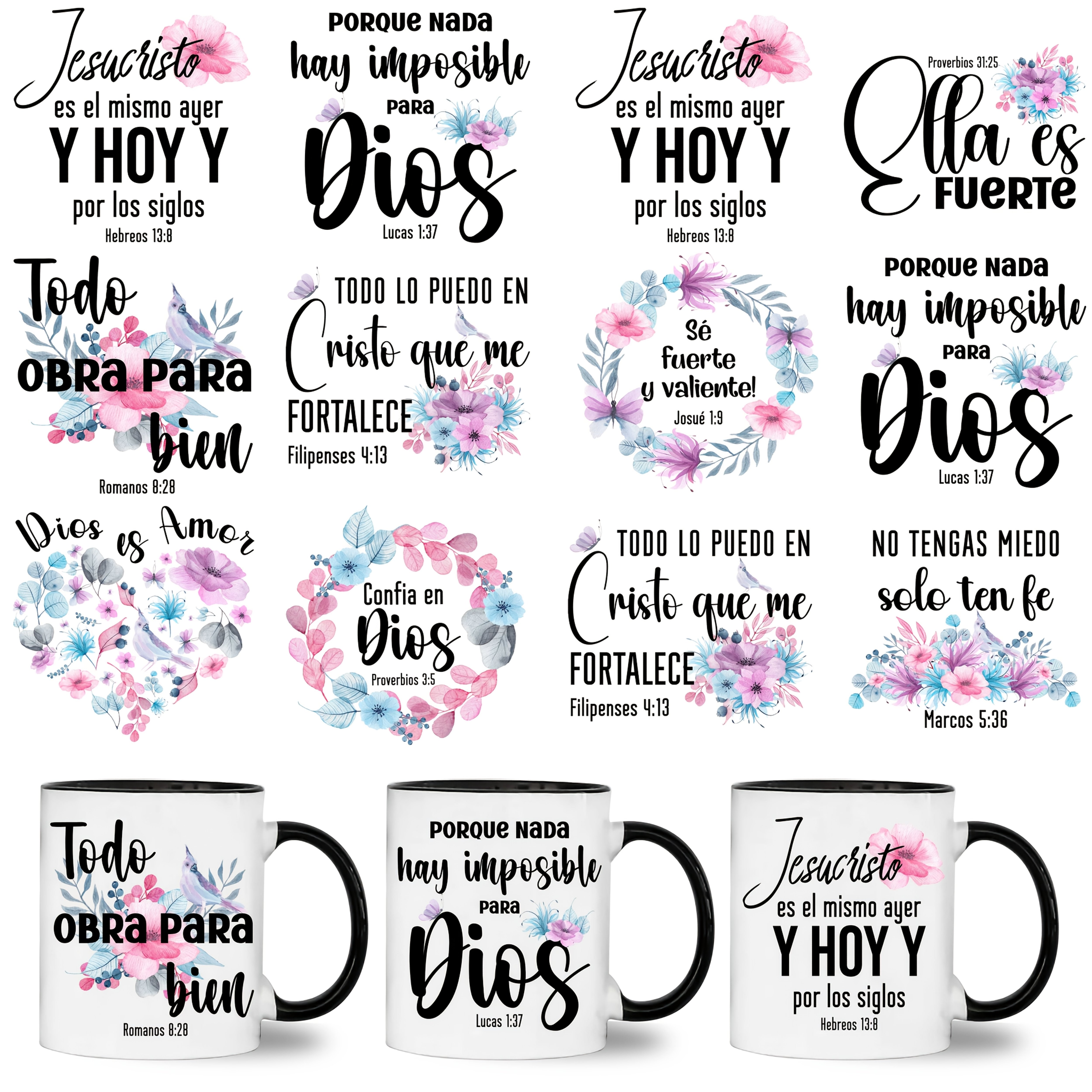TEMU 12 unidades de envoltorios UV DTF con versos en español para tazas - Envoltorios UV DTF para vasos, papel de transferencia estético para tazas,