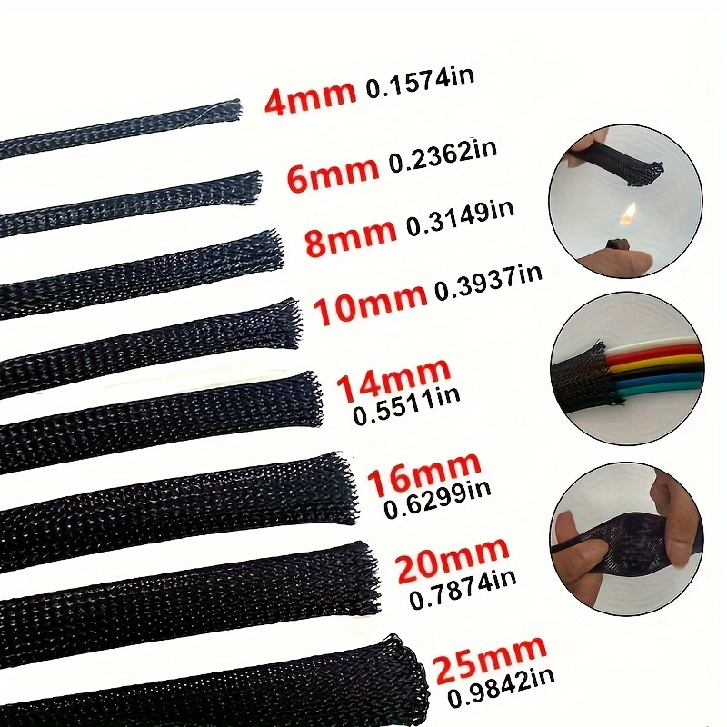10 Meters Length Black Insulated Braid Sleeving 2/4/6/8/10/12/16/20/25/30/35mm Tight PET Wire Cable Protection Expandable Cable Sleeve Wire Gland