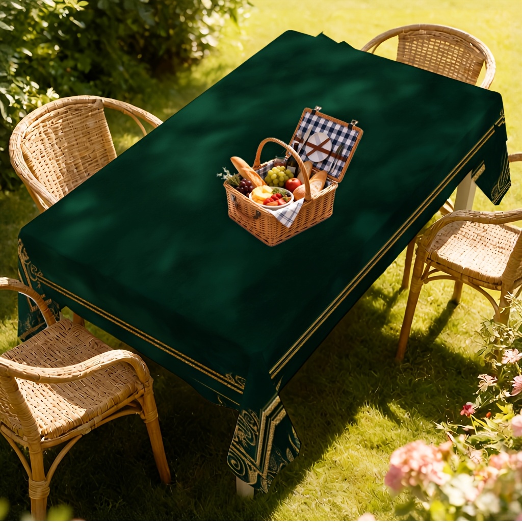 TEMU 1pc Elegant Vintage Tablecloth | Polyester, Machine Washable, Rectangle, Suitable For Dining Table, Kitchen, Living Room Decor, Ideal For
