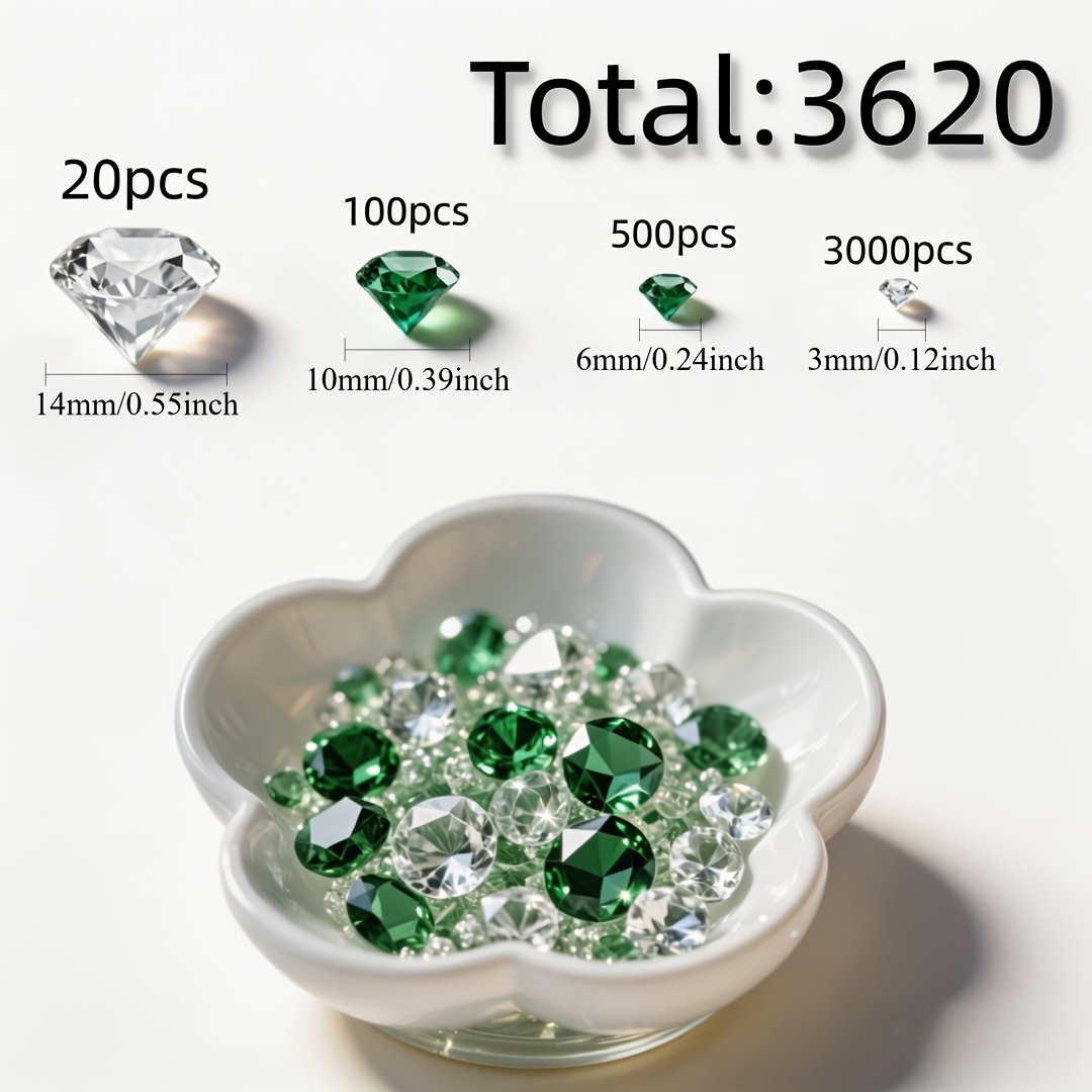 TEMU 3620pcs Green And Clear Fake Diamonds - Nature Inspired Elegant Vase Filler For Home Decor, Wedding, Party, Christmas And Crafts |, Crystal