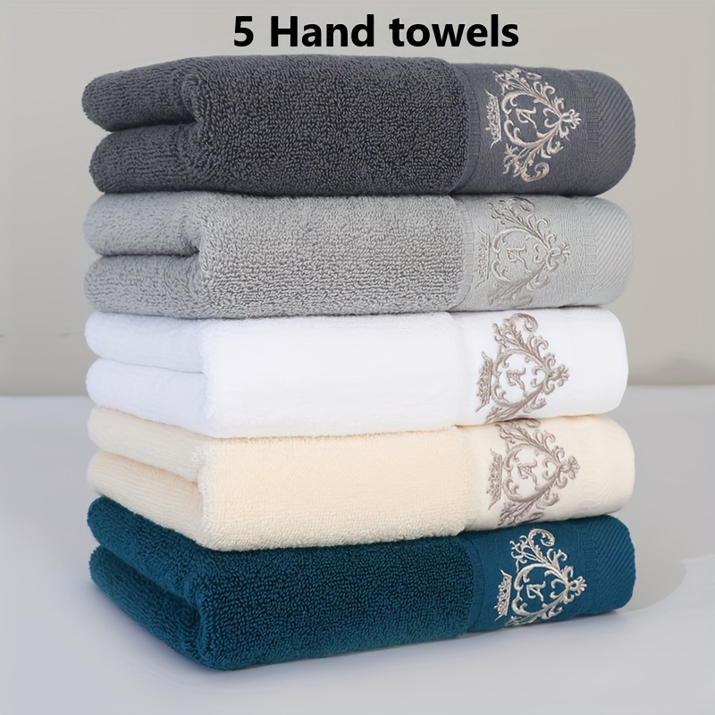 

5pcs Hand Towel Set - 450gsm, & Absorbent With Elegant Crown Embroidery - Bathroom & Vanity