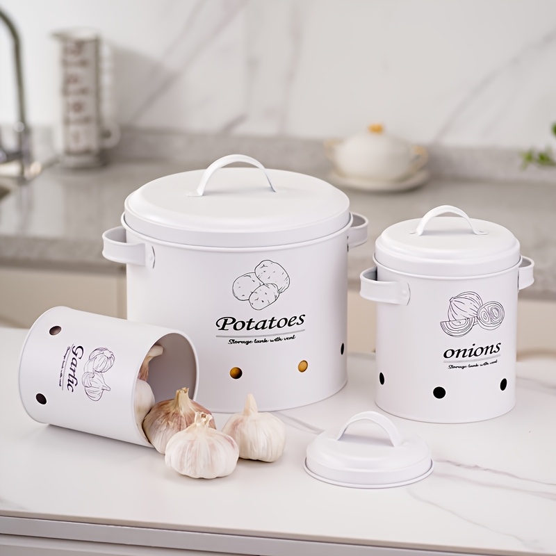 3pcs Metal Round Food Distribution Combination, Food Distribution Storage Tank With Handle Potato, Onion, Garlic, Tomato Storage Box, Kitchen Storage Box Outdoor Party Food Distributor