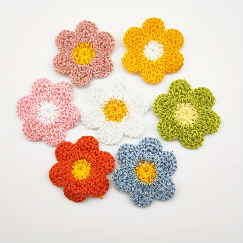 

30pcs Crochet Flower Applique, Small Yarn Sew On Floral Patches Embellishment For Sewing Craft, Doll Scrapbooking Hair Accessories Jewelry Finding Decoration