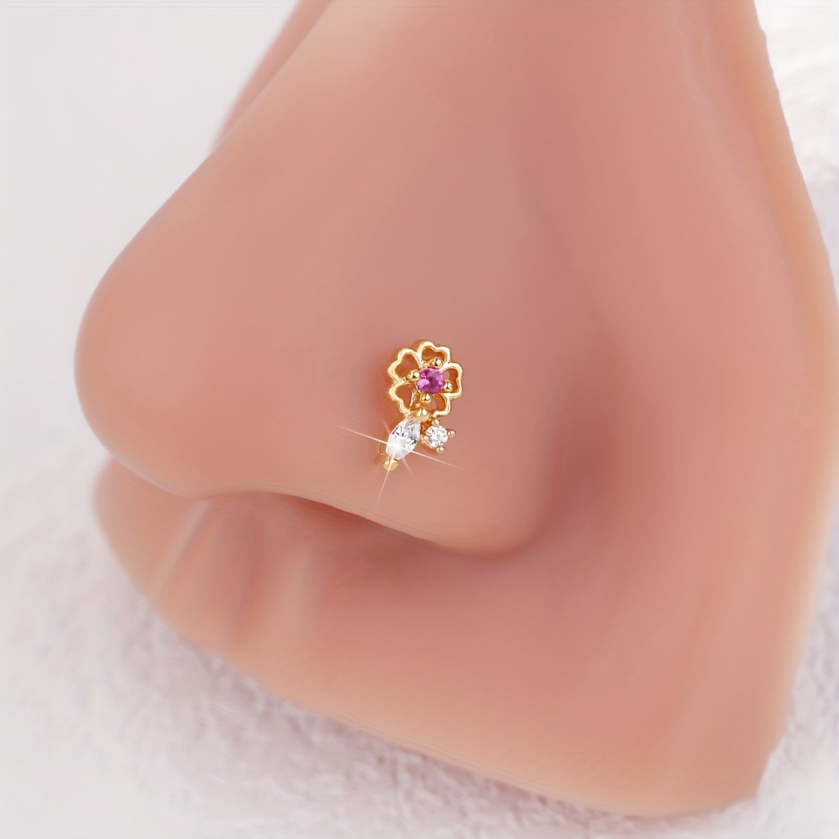 1pc Nose Studs L Shaped Nose Rings For Women Flower Nose Piercings Hypoallergenic Body Piercing Jewelry For Women Men Valentine's Day Gifts