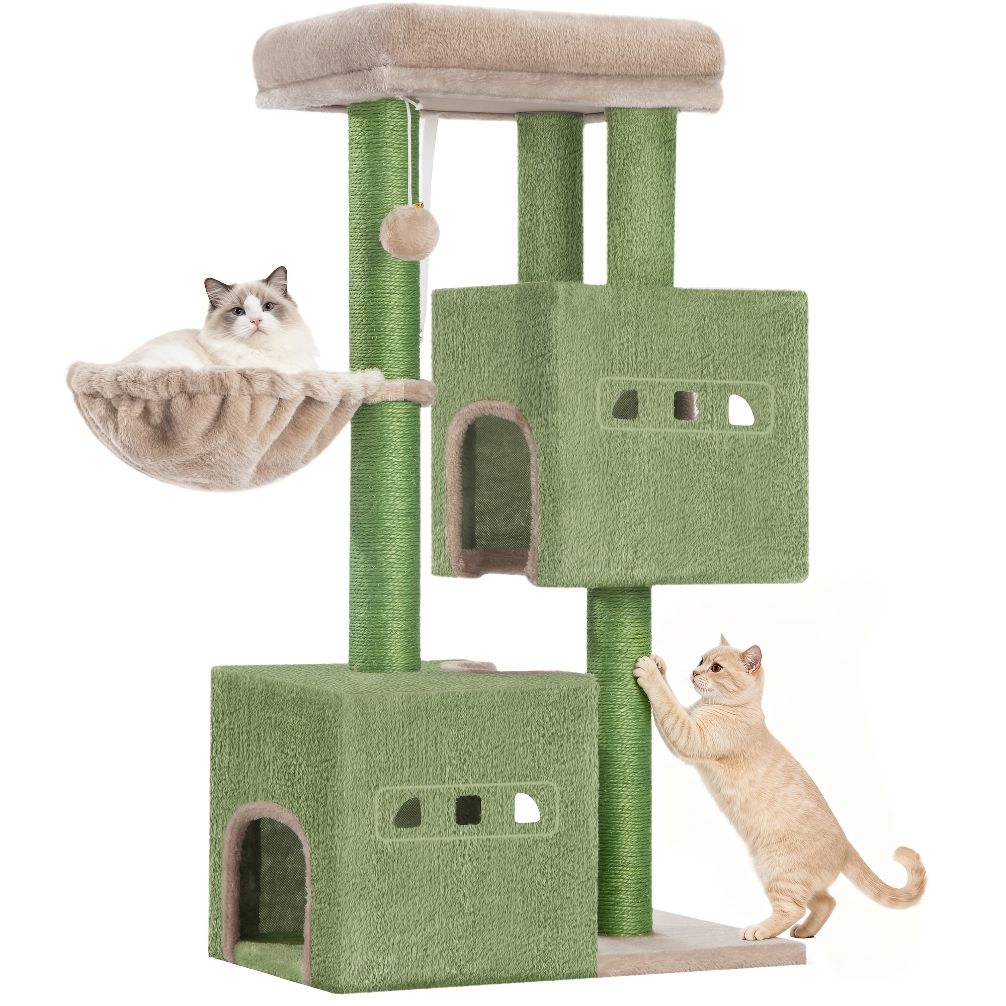 Sturdy 98cm Cat Scratching Post Featuring A Spacious Lying Area, Complete With A Cat Bed, Sisal Post, Basket, Plush Ball, And Designed As A Play Tree And Brown