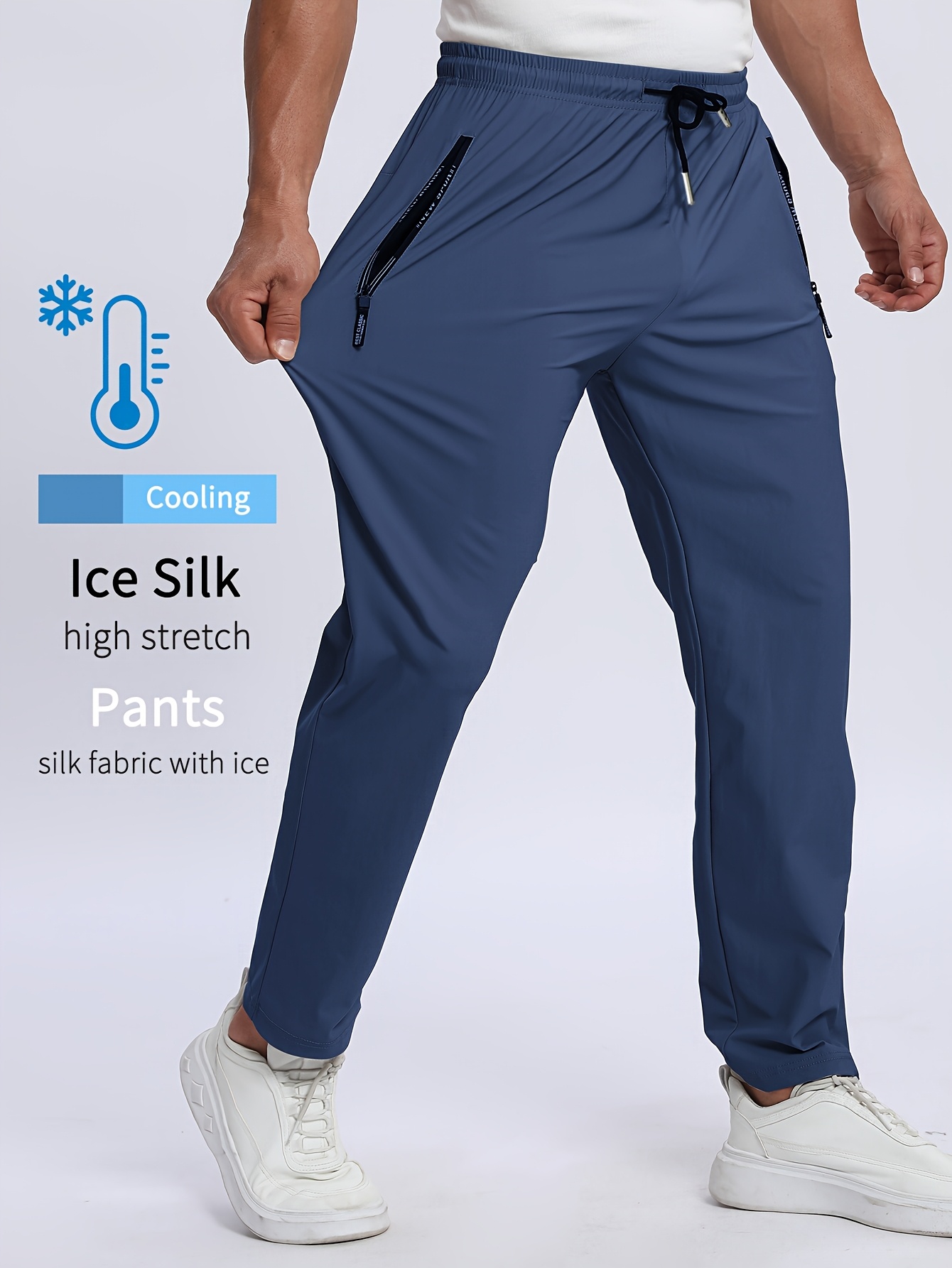 mens moisture wicking breathable and   sports pants with pockets and drawstring zipper details soft comfortable and   mens joggers lightweight and durable athletic pants classic solid color versatile mens ice silky fiber