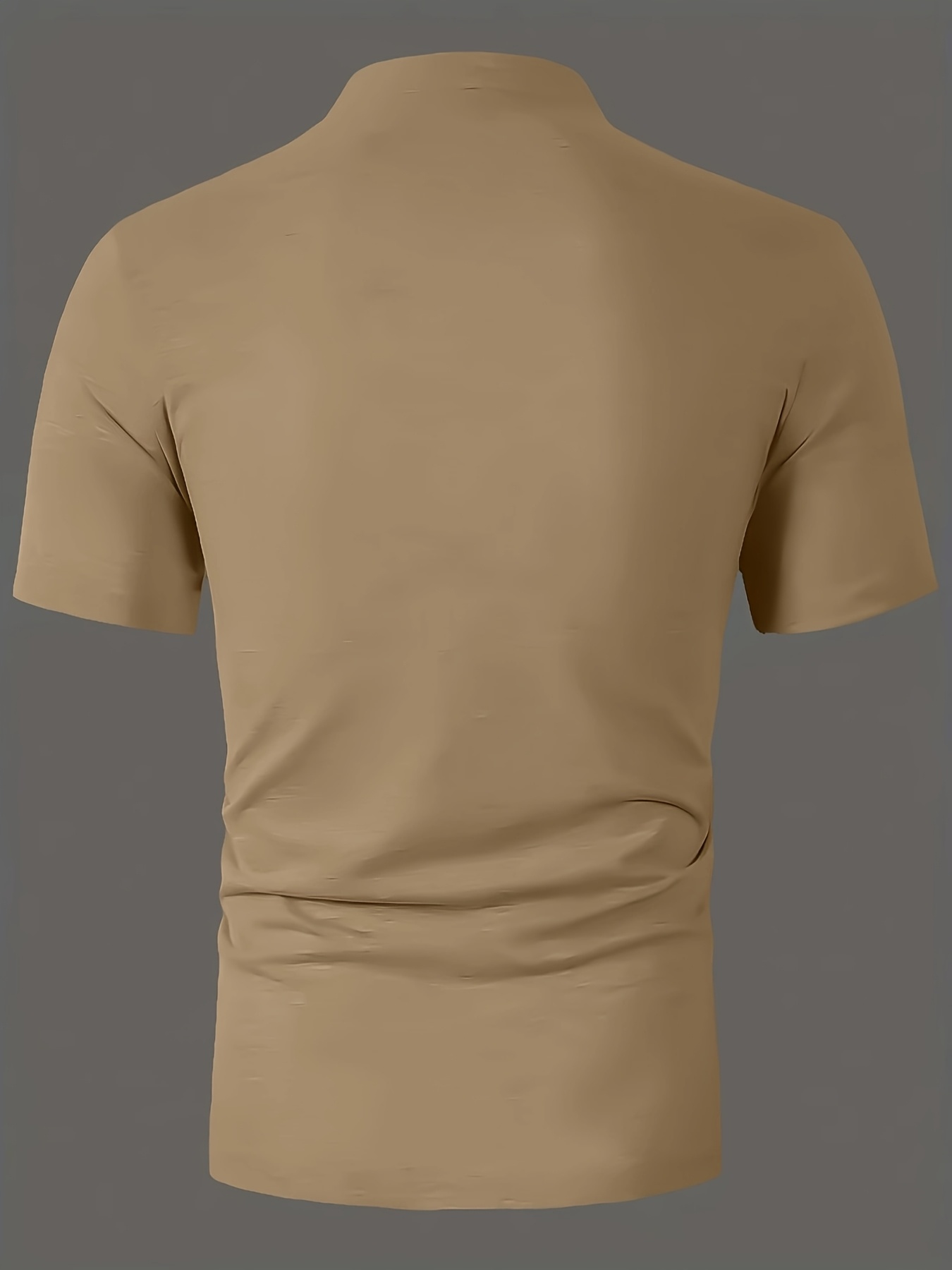 Plus-Size Men's Short-Sleeve Casual T-Shirt - Slight Elasticity, Classic Solid Color & Button Detail, Breathable Stand-Up Collar for Spring/Summer Wear, Stylish Plussize Top, PLUS SIZE