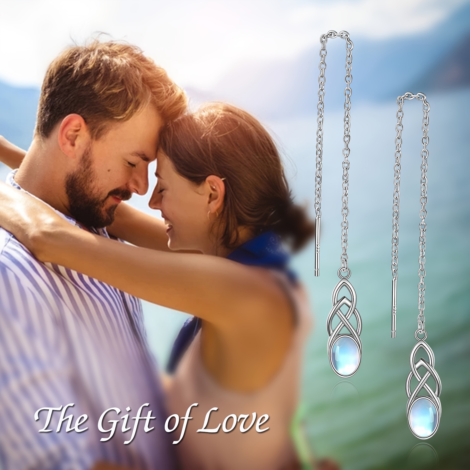 synthetic   threaded earrings sterling silver celtic dangle tear drop long chain earrings jewelry birthday gifts for women Product details 3
