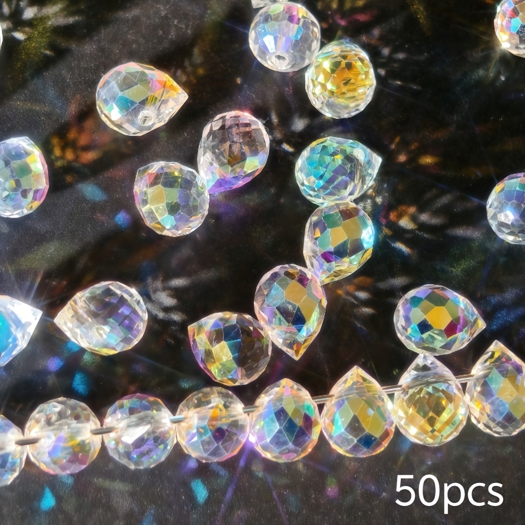 Image of 6/8mm 50pcs Prism Sun Catcher Rainbow Pendant, Window Hanging Artificial Crystal Beads As Gifts White Elegant Bracelet Necklace Jewelry Making Material