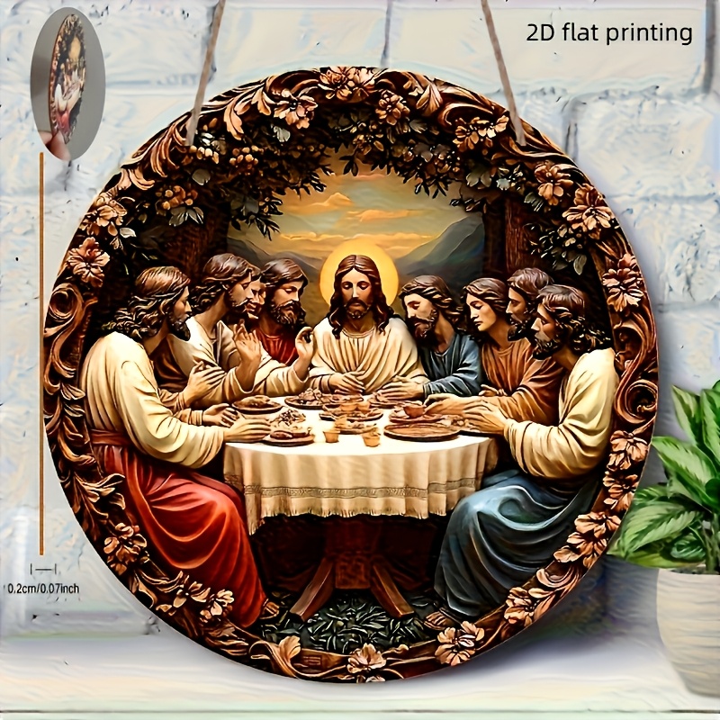 TEMU 2d Flat, 2d Round Wood Wall Art - Of Jesus And The Disciples, Intricately Carved Contemporary Religious Home Decor, Wood Spiritual Decor For