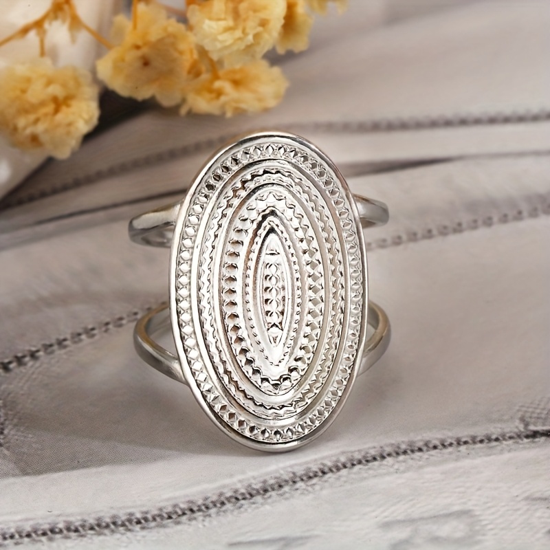 An Oversized Punk-style Wide Ring Made Of Stainless Steel, Adjustable And Open-ended, Perfect As A Gift For Women, Suitable For Everyday Wear, Vacations, Parties, And Holidays.