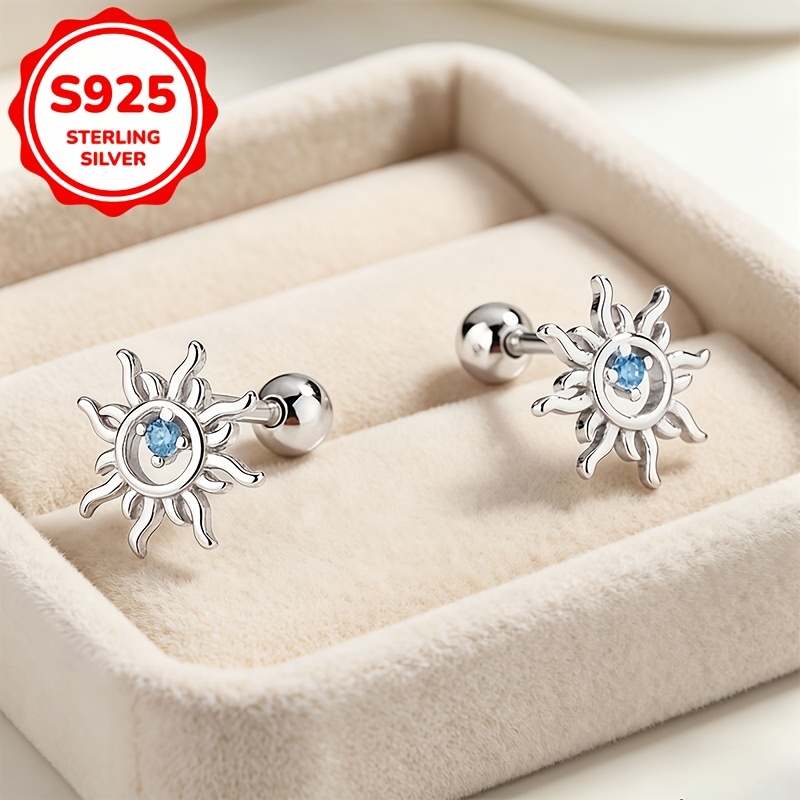 S925 Silver Sun-threaded Screw-back Earrings, Exquisite