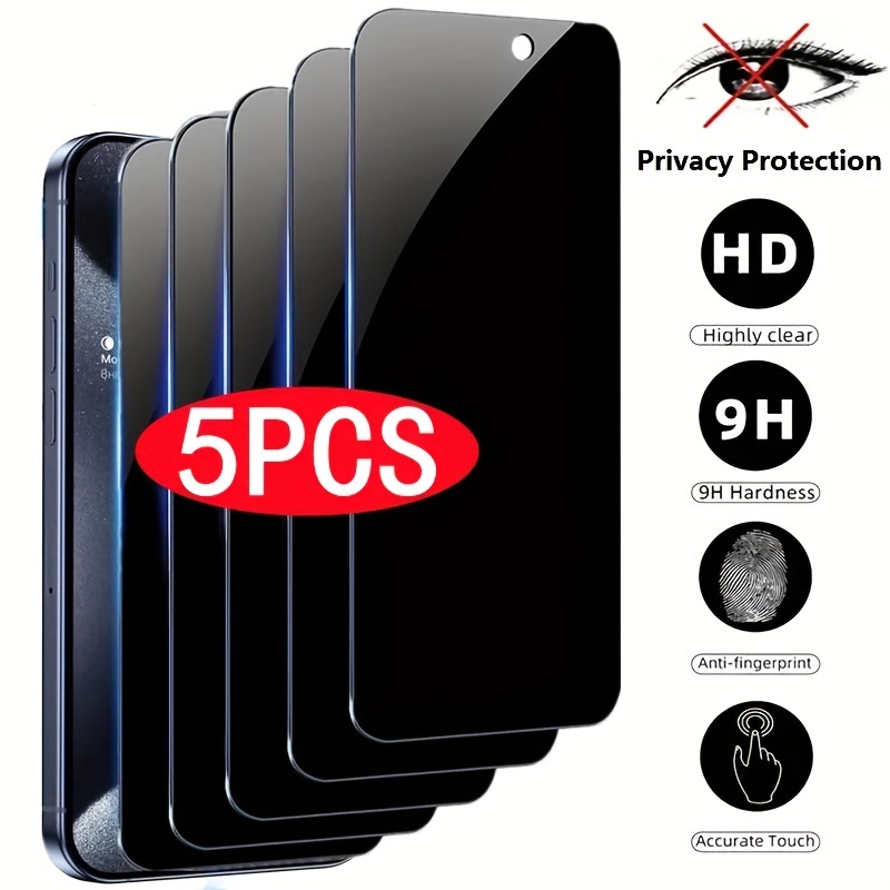 

5pcs Privacy Screen Protector For 15 Pro Max/15 Plus/14 Pro Max/13 Pro/12 Pro Max Anti-peep Protection Tempered Glass For X/xr/xs Max/11/11 Pro 9h Hardness