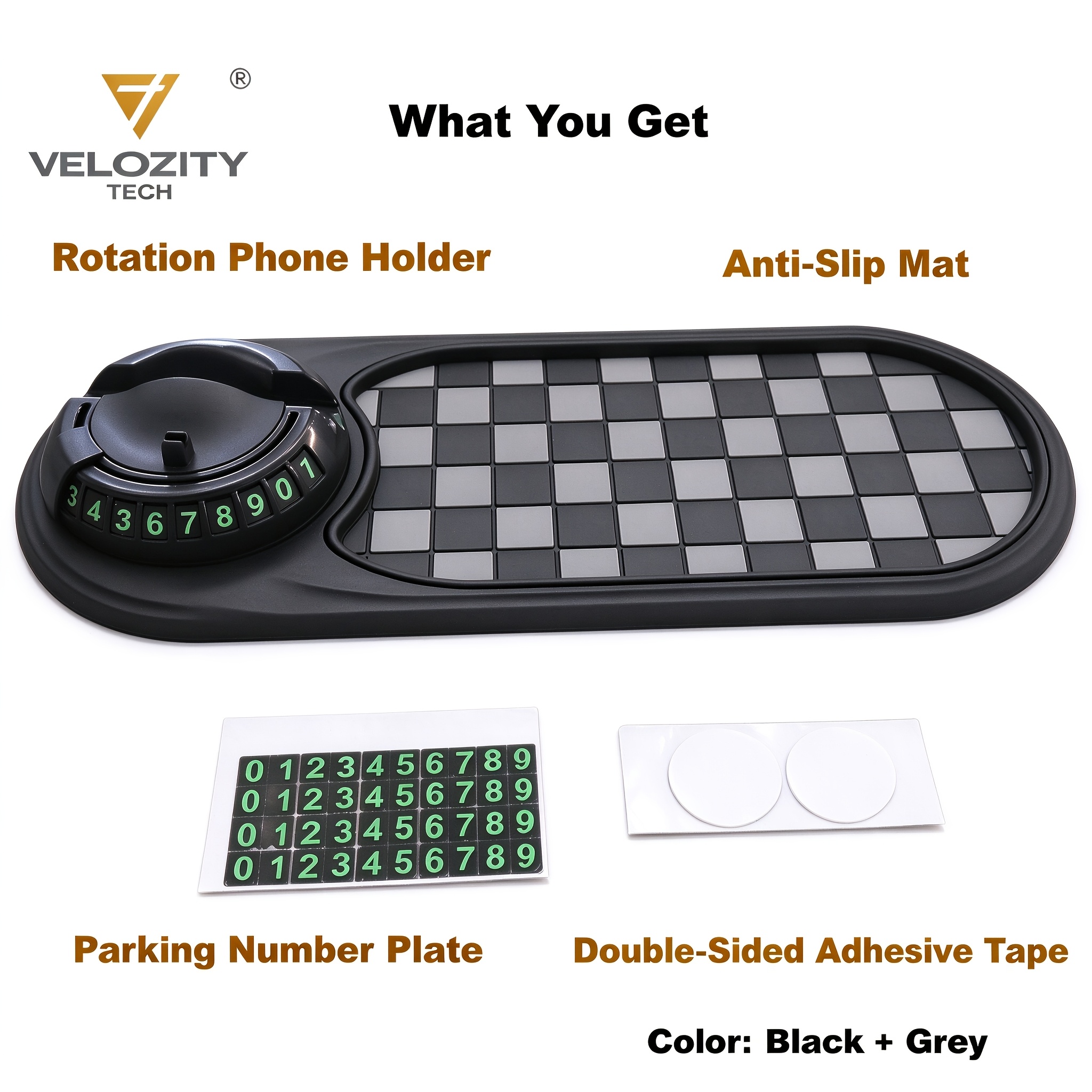 TEMU Tapis -Dérapant pour de Bord de Voiture, Nouveau Modèle 2026 Multifonction avec Numéro de Stationnement Temporaire, Support Universel Rotatif