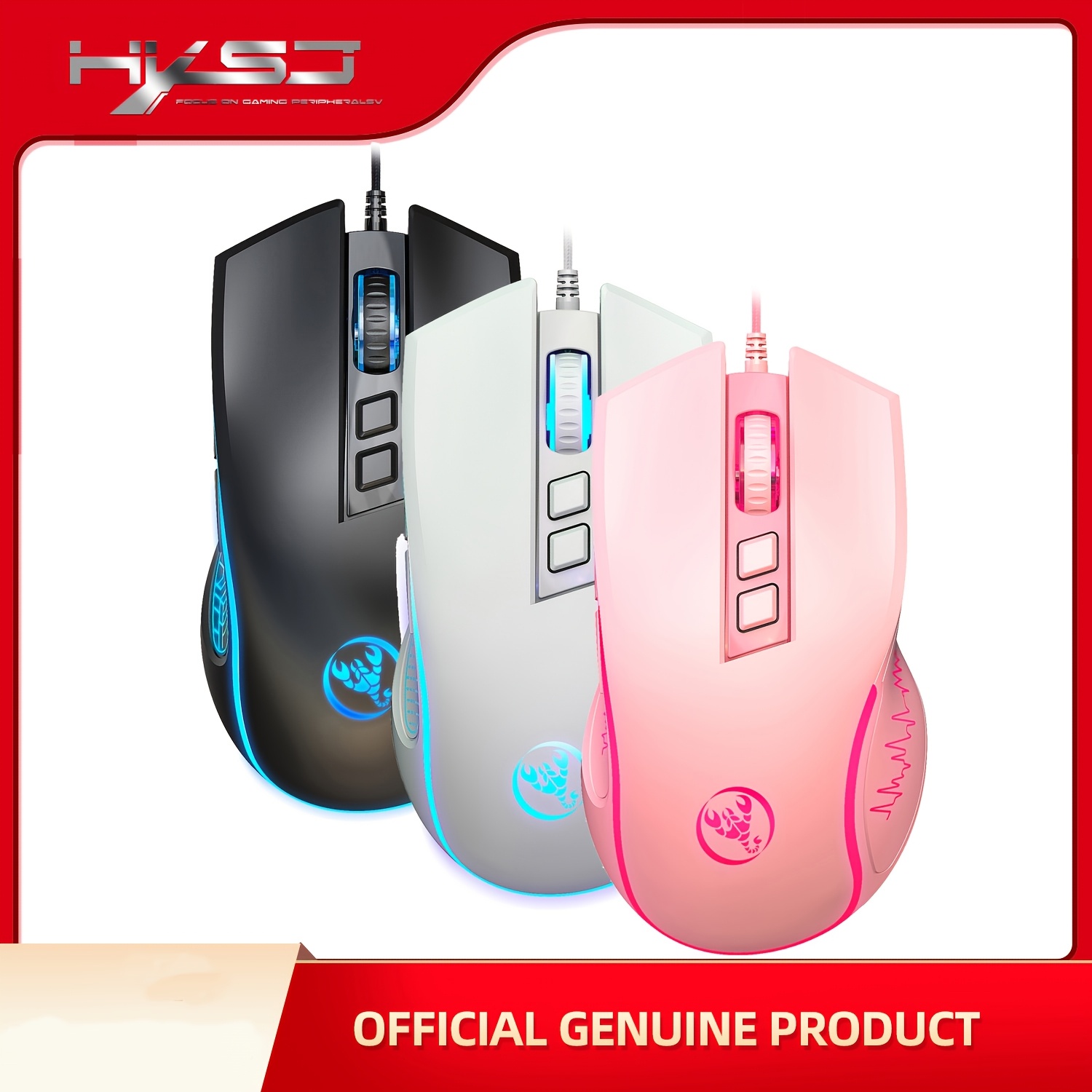 

Hxsj-x100 Wired Gaming Mouse With 7 Programmable Buttons, Vibrant Led Lights, For Pc, Laptop & Desktop - Black, White, Pink