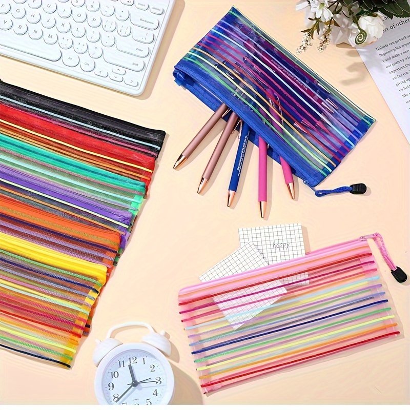 

6pcs Colors Zipper Mesh Pouch Pencil Pouch Storage Pouches Multipurpose Travel Bags For Office Pen Cosmetic Makeup Classroom Supplies Daily Storage B6