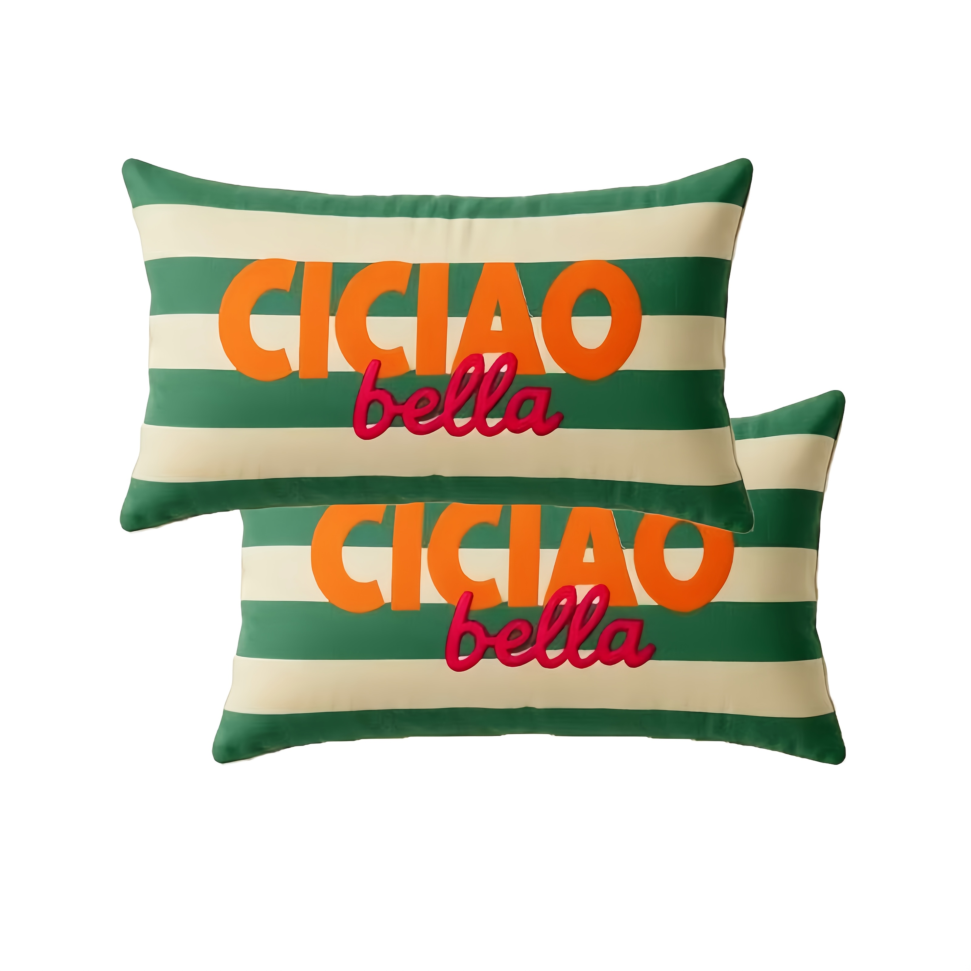 TEMU 2pcs Taie d'oreiller lombaire vert riz à rayures contrastées CICIAO Bella avec un accrocheur, injectant une passion rétro et un sentiment de de