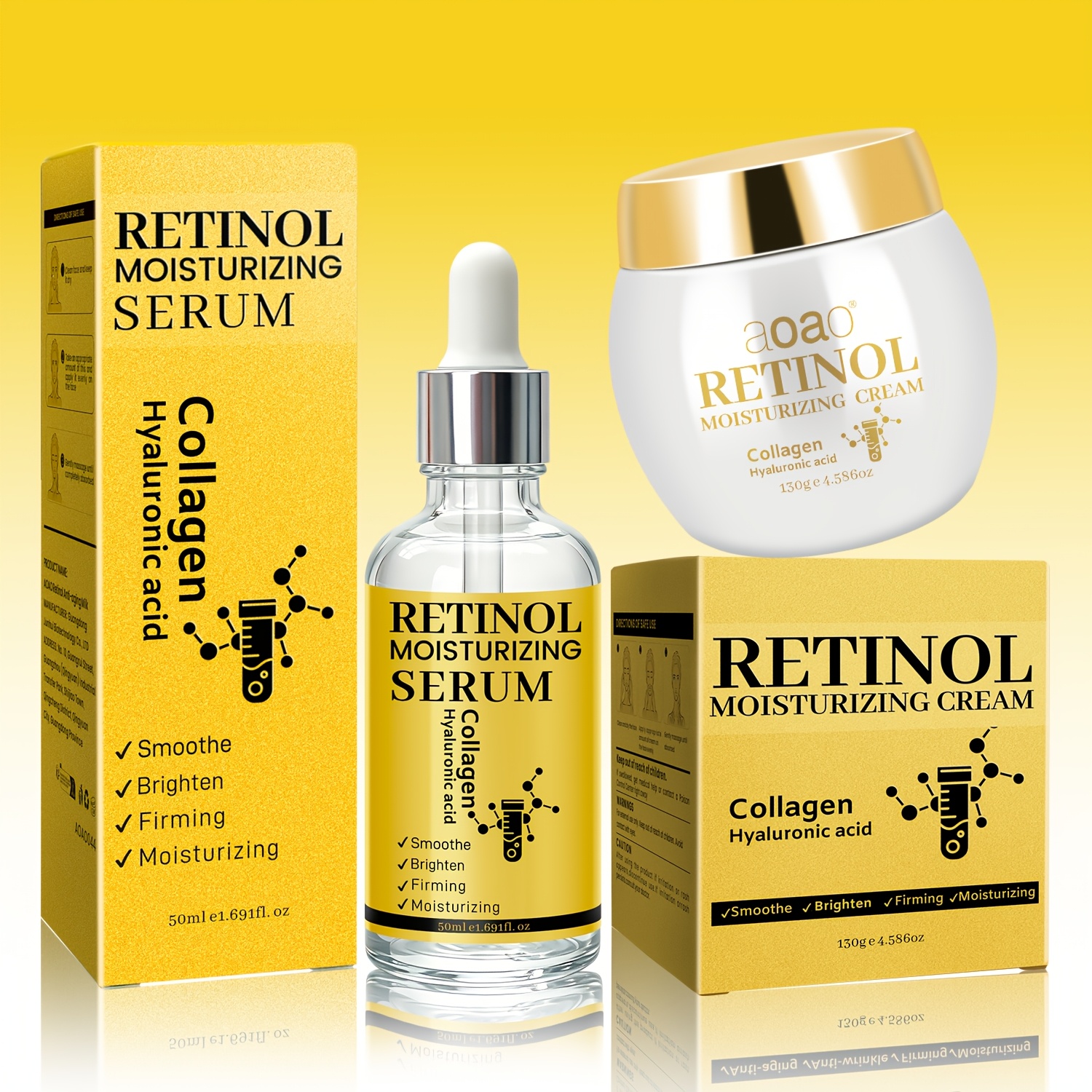 Image of 2pcs Luxurious Nourishing Retinol Facial Skincare Set Face Cream And Serum, Day And Night Moisturizing Firming Facial Skin