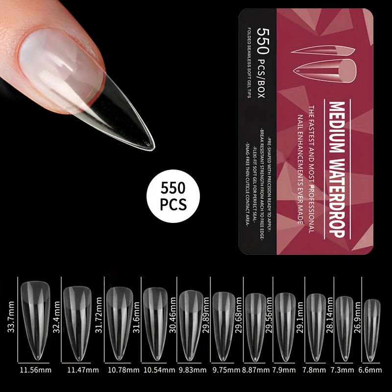 TEMU 550pcs/ Clear Nail Tips Almond/ballerina/square/stiletto Shaped Press On Nails Acrylic Nail Extensions Fake Nail Tips For Nail Salon