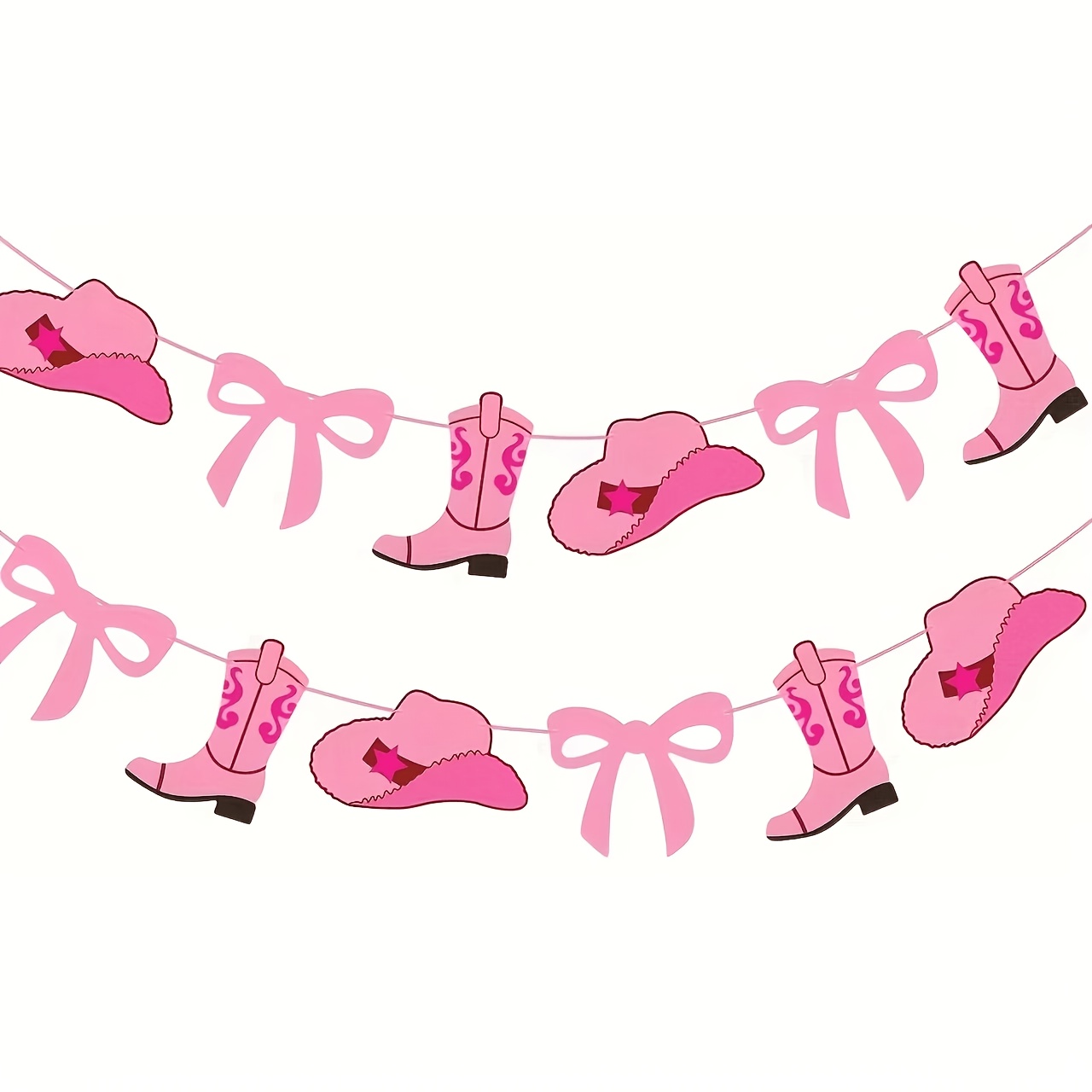 TEMU 1set, Pink Cowgirl Hat Boots Bow Layer Diy String Banner,western Cowgirl Theme Bunting Garland, Cowboy Hat Boot Cutout Flag For Cowgirl Birthday