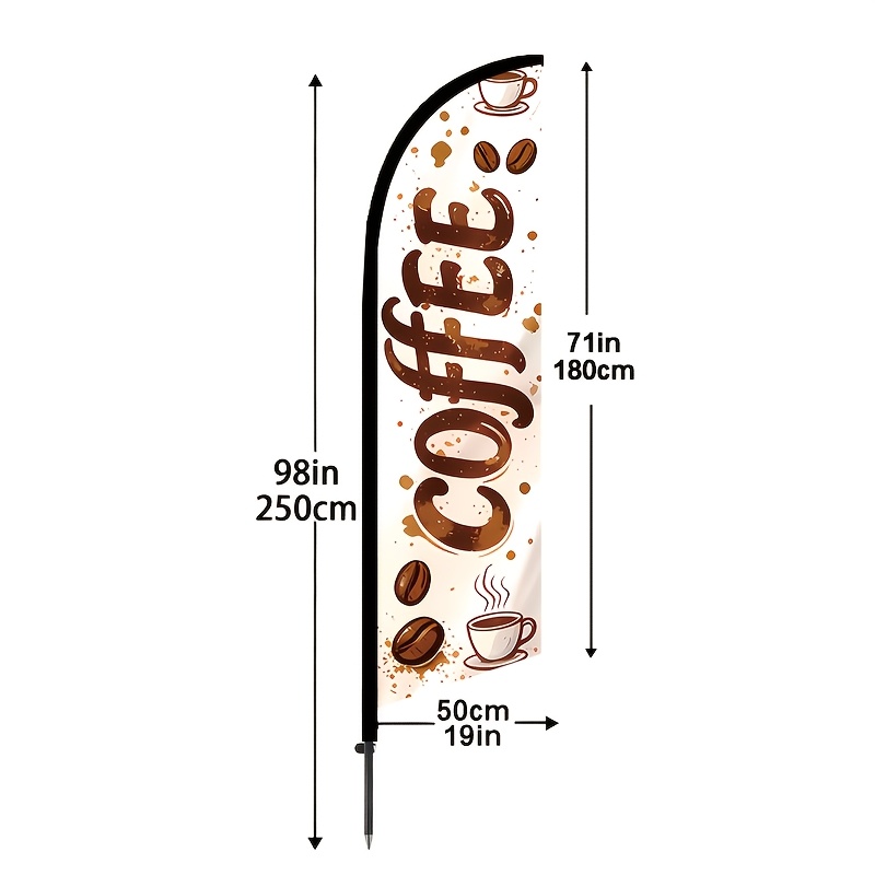 TEMU 1 Set Coffee Shop Theme 6.5ft Tall Advertising Banner, , Double-sided Display Sunscreen Windproof Durable Portable Polyester Fiber, Latte