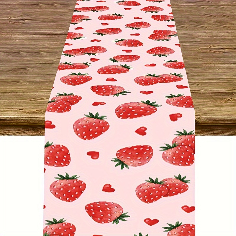 

Strawberry-themed Table Runner For Parties - 1st Birthday, Weddings & More - Polyester, No Power Needed