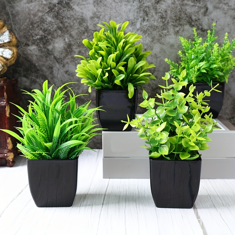 

4pcs/set, Artificial Plants, Simulated Potted Realistic Green Eucalyptus, Home Office Decor, No Maintenance Required, Suitable For Kitchen, Bathroom, Bedroom, Living Room Decoration