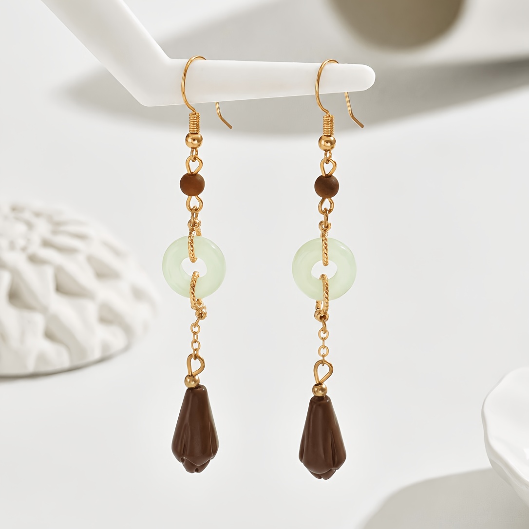 Image of 1 Pair Girl Bohemian Vintage Long Tassel Safety Earrings Women's Autumn Winter Daily Matching, Without Battery