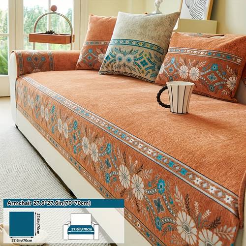 1pc bohemian chenille sofa cover pet friendly non slip machine washable suitable for armchairs to sectional sofas polyester sofa protector embroidery craft 250 300 gsm fabric suitable for 1 4 seater sofas
