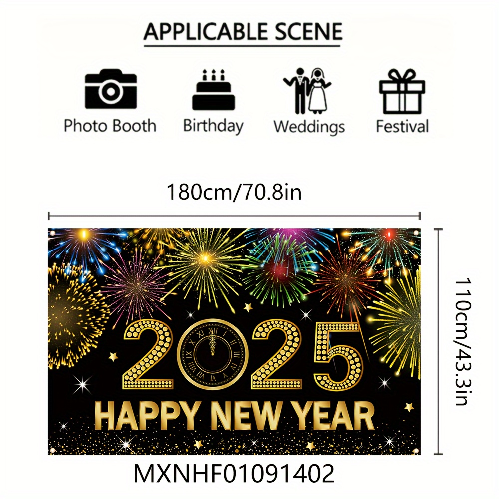 TEMU 1pc Polyester Happy New Year 2025 Banner - 