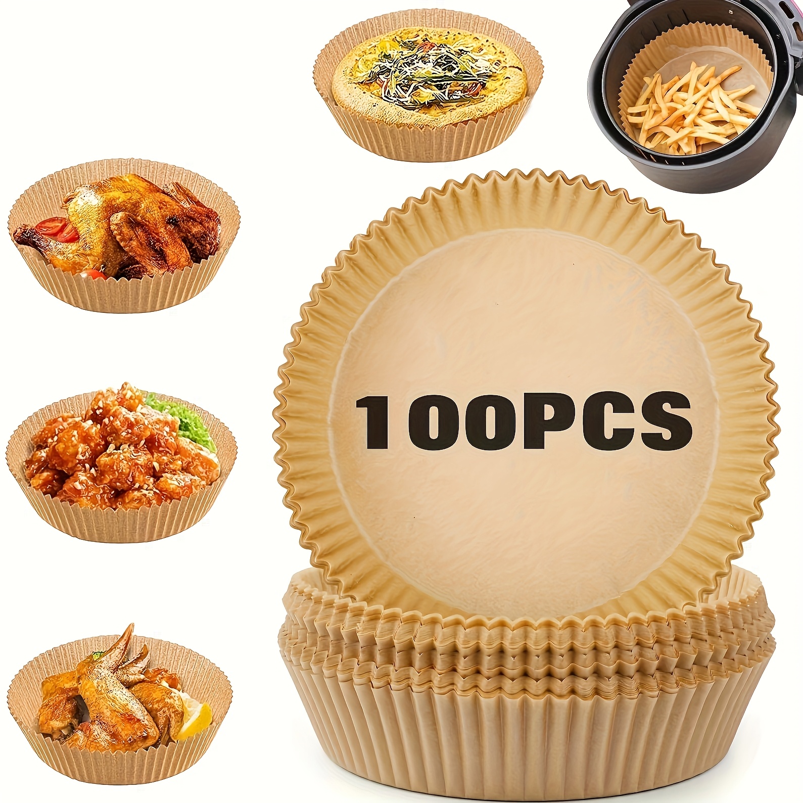 TEMU 100pcs Air Fryer Disposable Paper Liner, Baking Paper Tray, Roundnon-stick Air Fryer Liners Parchment Paper, Parchment Paper For Frying, Baking,