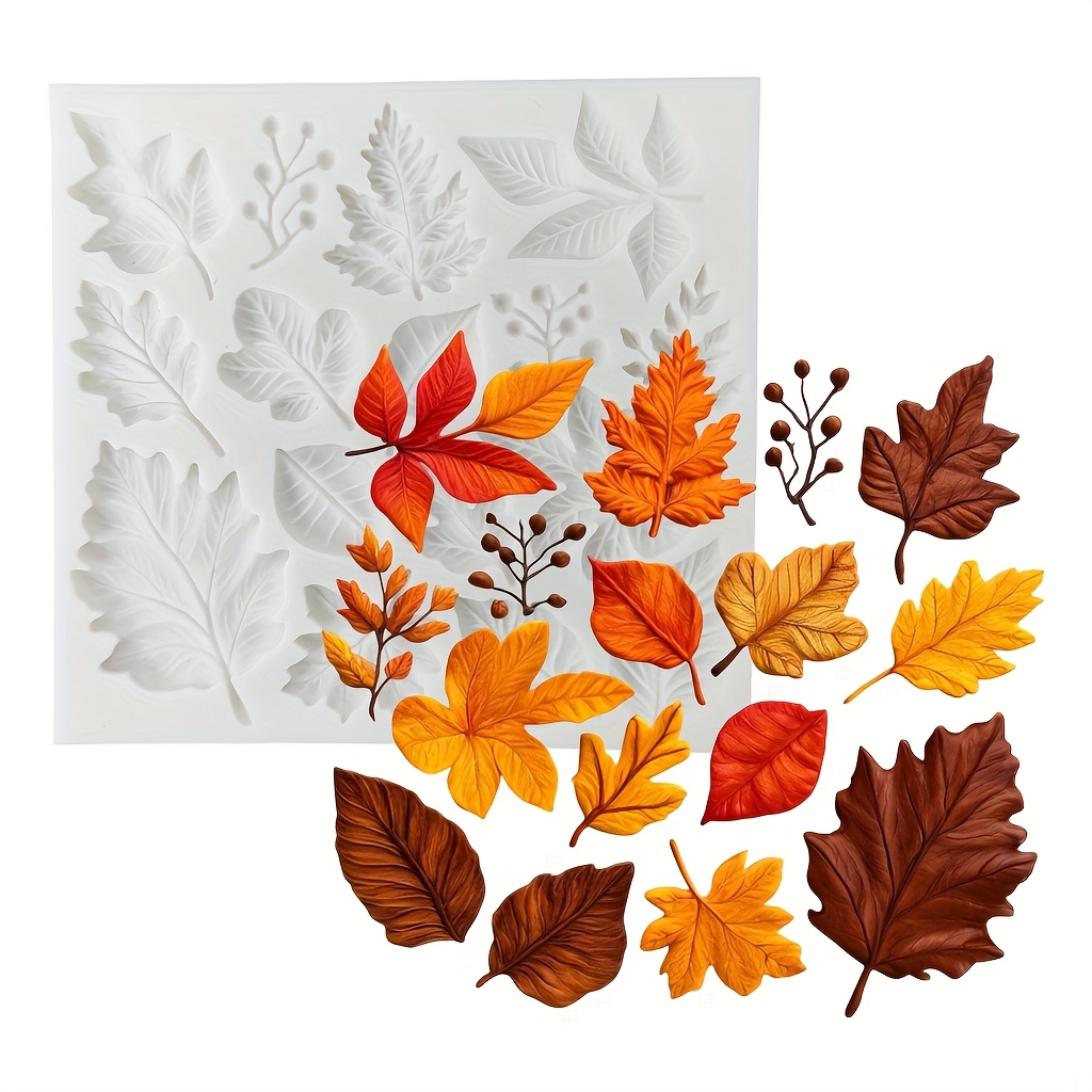 16- Autumn Leaf Silicone Mold Set, Resin Casting Molds, Handmade Diy Resin Crafts, Jewelry Casting, Polymer Clay, Drip Glue, Plaster, Thanksgiving Fall Home Decoration, Easy Demoulding