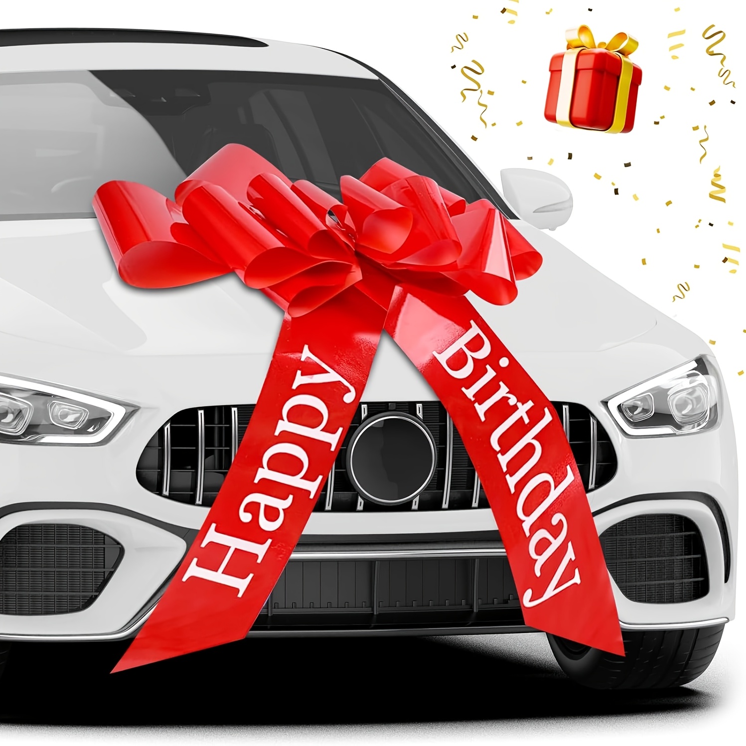 Large Car Bow, Enormous Gift Bow, 76cm/30 Inches, Reusable Car, Bike, Wedding, Birthday Big Bow, With Suction Cup And 4 Small Bows, Happy Birthday