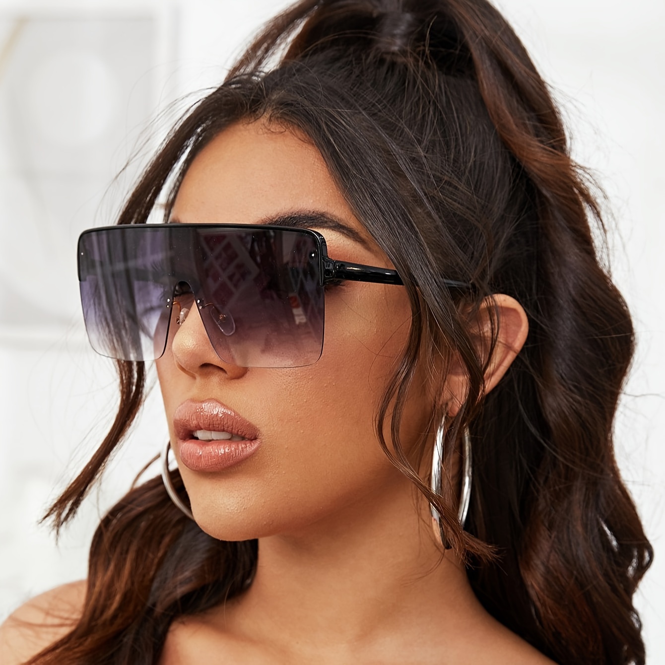 

Oversized One-piece For Women Casual Gradient Lens Fashion Rimless Sun Shades For Vacation Beach Party