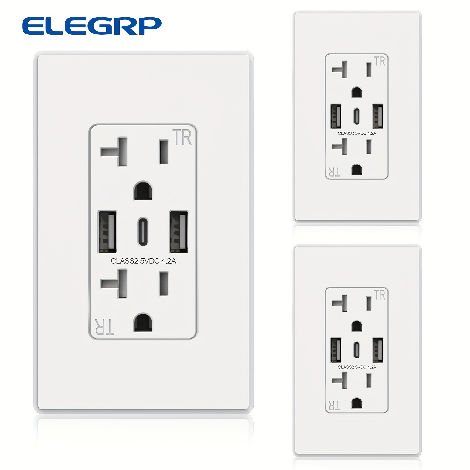 

Elegrp 3 Usb Outlets, 3- Usb C Outlets Receptacles, 20 Amp Outlets Usb , Tr Tamper- Usb Outlets, Screwless Included