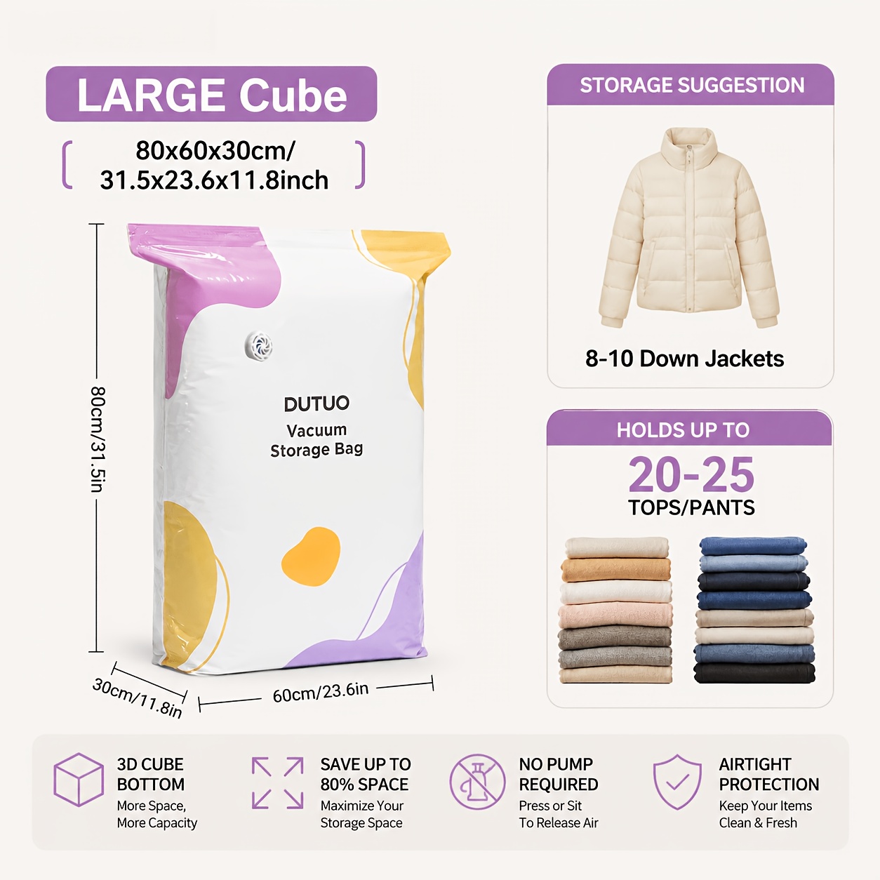 TEMU TIMORNON Sac de Rangement sous Vide Cube 3D, Pack , 4 Tailles Disponibles, Design , Structure 3D à Fond Large, Grande de Rangement sous Vide,