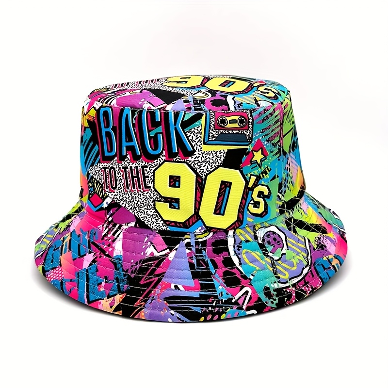 Image of 1pc Of "geometric Graffiti 90s" Printed Reversible Bucket Hat - A Lightweight And Stylish Hat, Unisex, Perfect For Parties And Outdoor Activities, The For Gifts