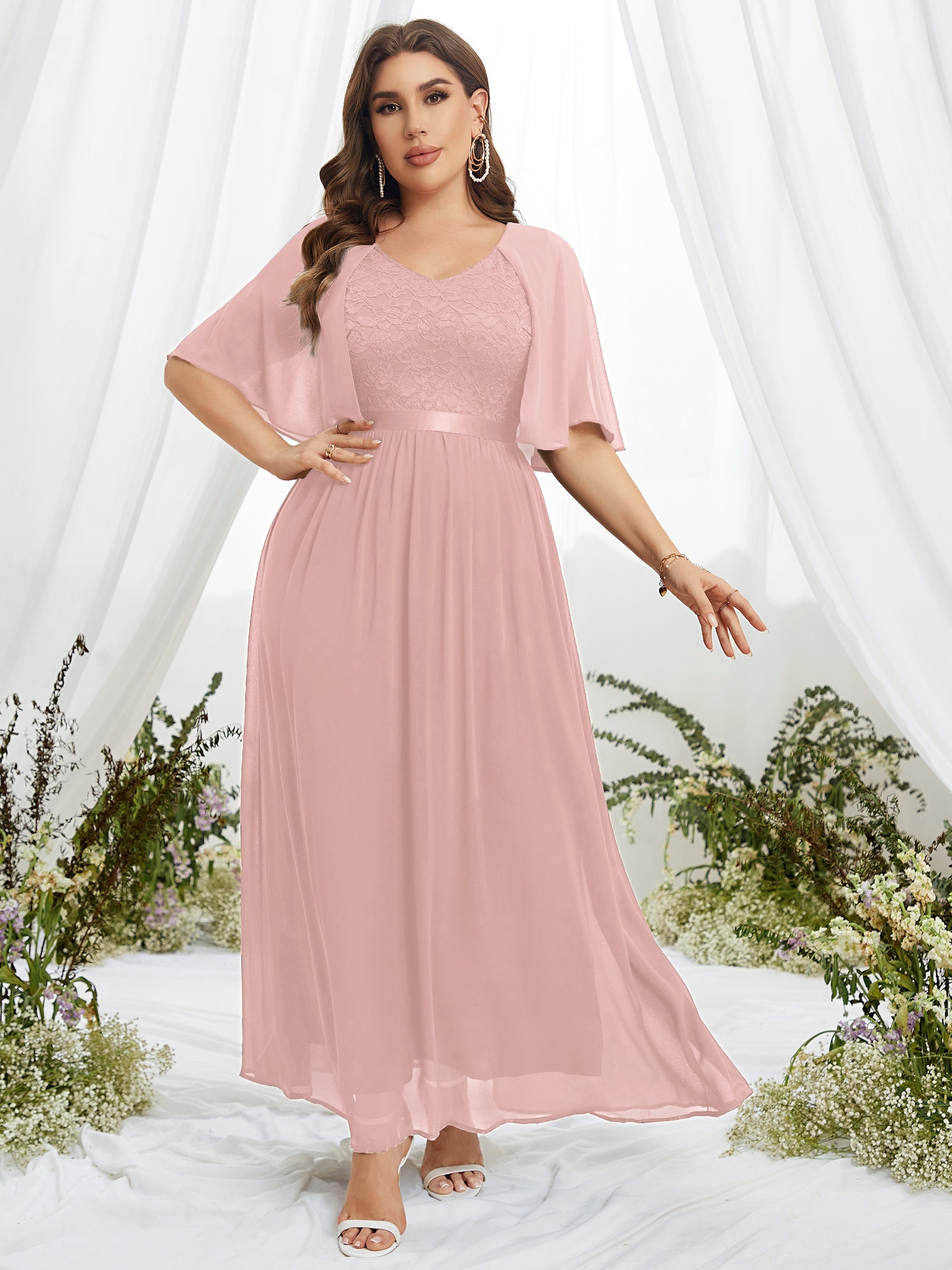 Pink flowy hotsell dress plus size