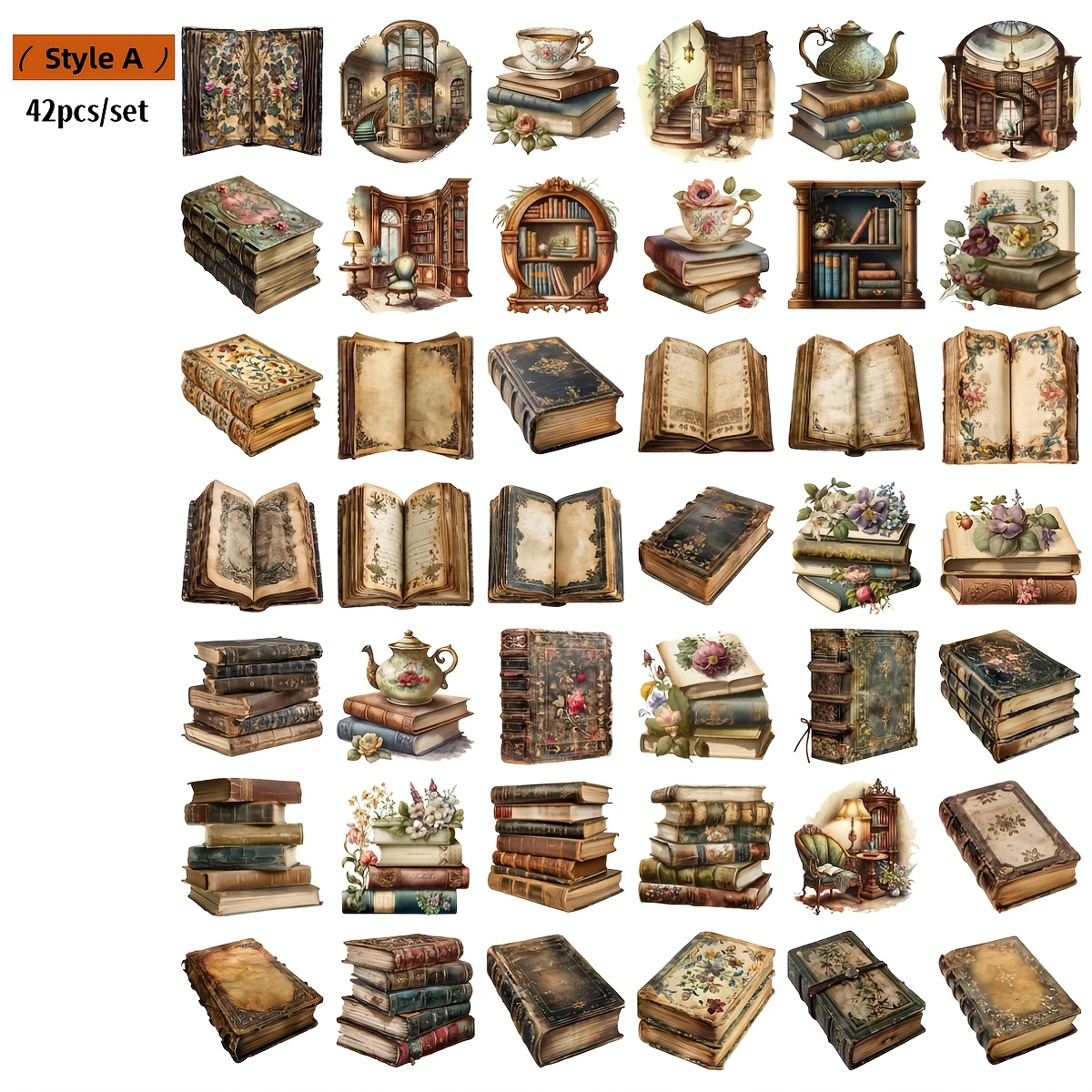 Image of 42pcs/set Handmade Creative Vintage Books Study Cabinets Ancient Books Stickers Diary Stickers Decorative Garbage Stickers Decorative Stickers Diary Stickers Magazine Decorations Gifts