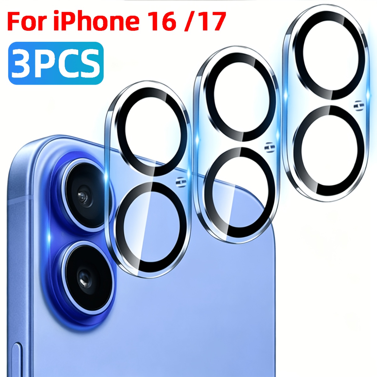3pcs Full-coverage Tempered Glass Camera Lens Protector, Suitable For Iphone 16/17, Camera Protection Film, Lens Protection Glass, Ultra Hd, Scratch-resistant, Not Easy To Fall Off