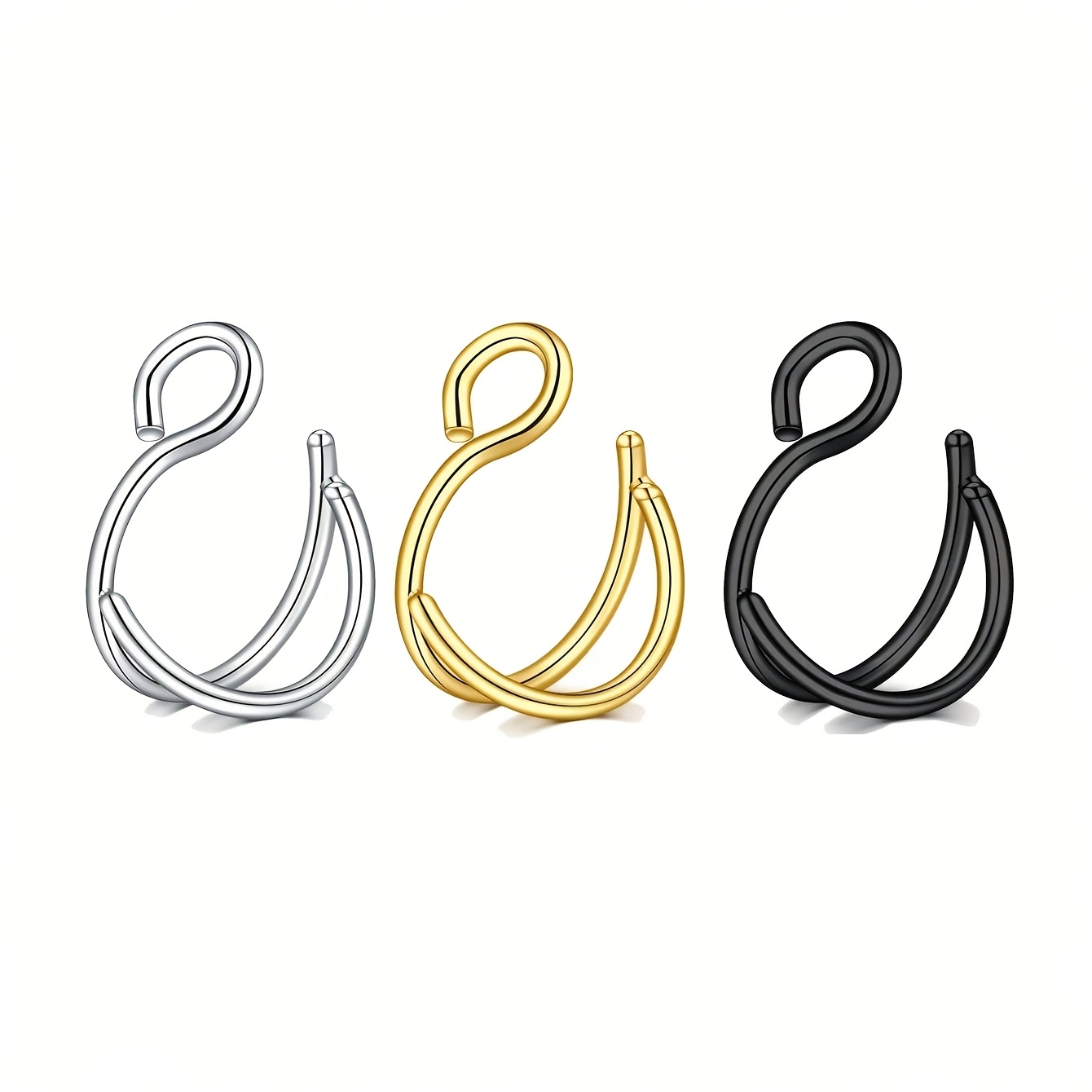 3pcs Stainless Steel Fake Nose Ring Set, Non-Piercing