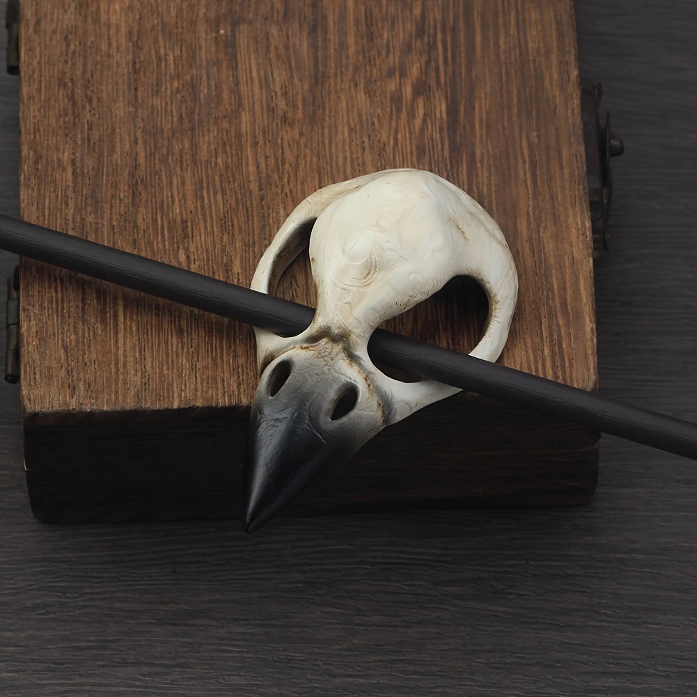 Vintage Resin 3D Simulated Raven Skull Hairpin, Gothic Style